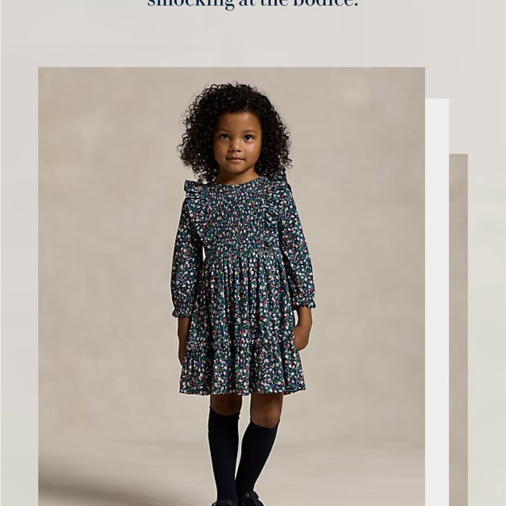 Girls' Ralph Lauren Navy Floral Long-Sleeve Dress